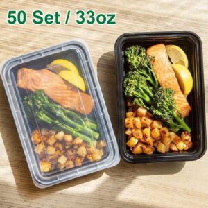 MORDEN MS Meal Prep Container 50 PACK 33oz Reusable Food Storage Containers With Lids - Microwave, Freezers & Dishwashers Safe - Stackable Storage Bento Lunch Boxes To-go Container