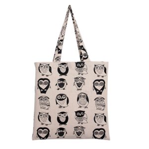 chezi women's tribal owl print cotton reusable foldable canvas tote shopping bag (zip)