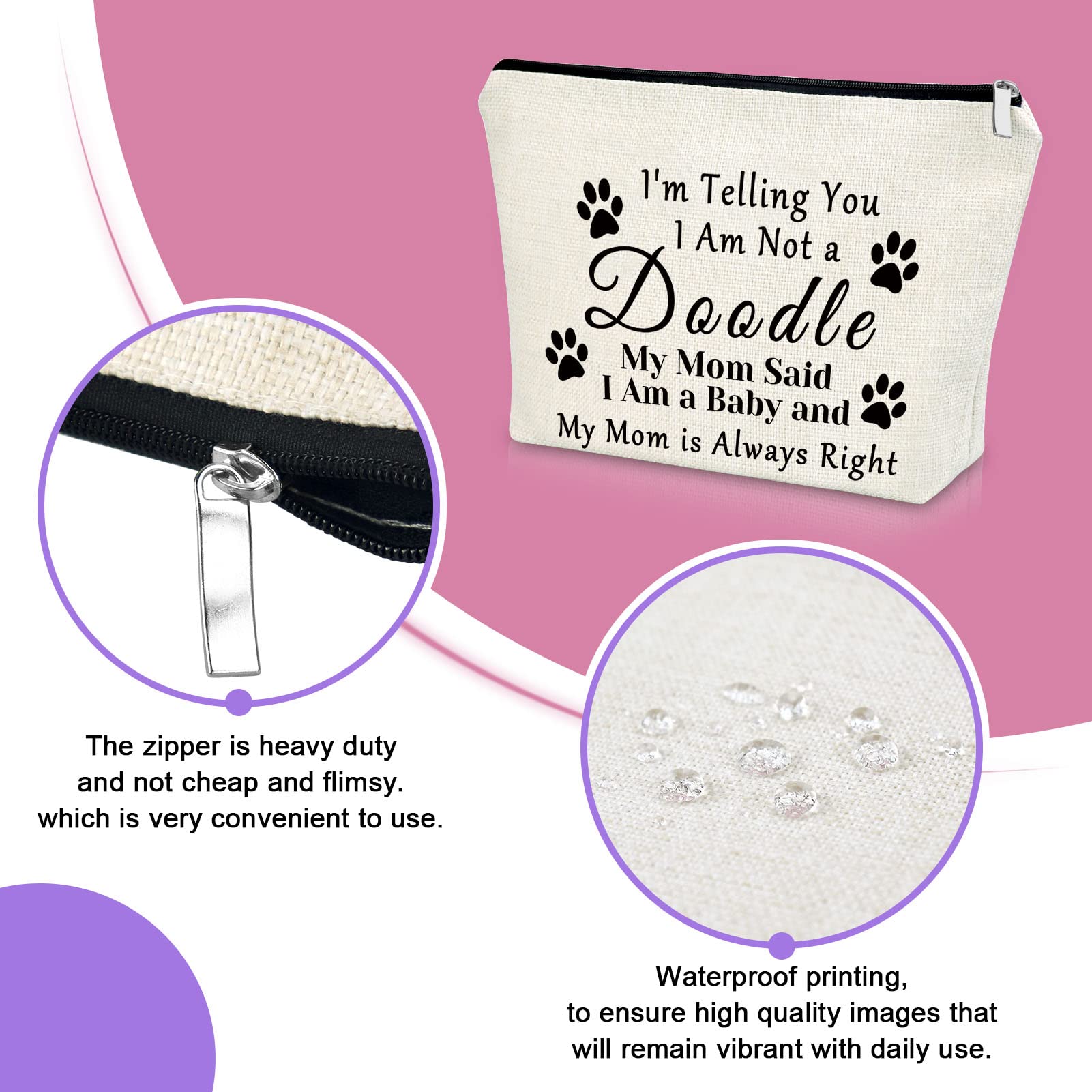 Sazuwu Doodle Mom Gift Doodle Dog Lover Gift Makeup Bag Mother's Day Gift for Doodle Mom Birthday Gifts for Friend Female Cosmetic Bag Doodle Dog Owner Gifts Christmas Gifts Cosmetic Travel Pouch