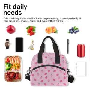 Pardick Pink Strawberry Insulated Lunch Bag Polka Dot Lunch Box for Women Girl with Shoulder Strap Tote Bag Reusable Large Containers Meal Prep for School Work Travel Picnic Thermal Cooler Bag