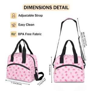 Pardick Pink Strawberry Insulated Lunch Bag Polka Dot Lunch Box for Women Girl with Shoulder Strap Tote Bag Reusable Large Containers Meal Prep for School Work Travel Picnic Thermal Cooler Bag