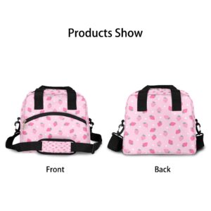 Pardick Pink Strawberry Insulated Lunch Bag Polka Dot Lunch Box for Women Girl with Shoulder Strap Tote Bag Reusable Large Containers Meal Prep for School Work Travel Picnic Thermal Cooler Bag