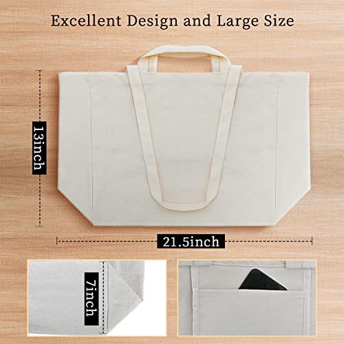 LAIMAILER Canvas Grocery Bags Reusable Shopping Bags Heavy Duty Tote Bag Foldable Washable with Handles Blank Beach Bags Multifunctional Daily Bags