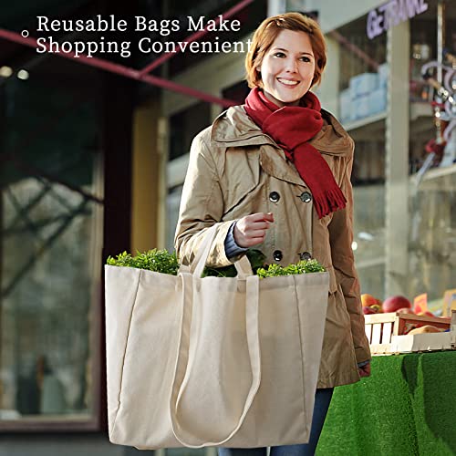 LAIMAILER Canvas Grocery Bags Reusable Shopping Bags Heavy Duty Tote Bag Foldable Washable with Handles Blank Beach Bags Multifunctional Daily Bags