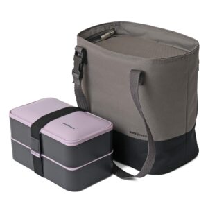 bentoheaven premium bento lunch box with insulated lunch bag - includes sauce cup, divider, cutlery & chopsticks - made of durable aluminum and foam