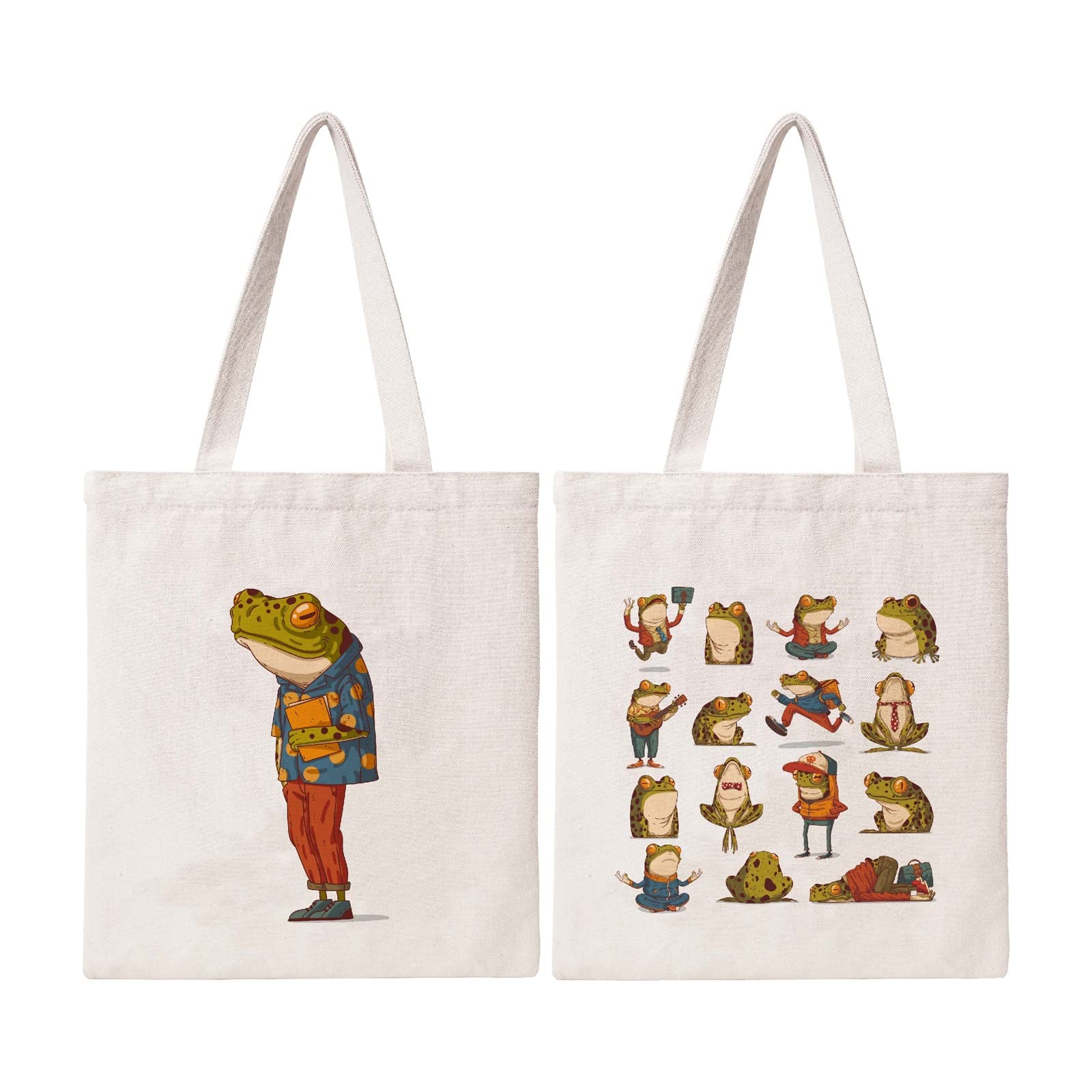 THEYGE Cute Frog Tote Bag Funny Frogs Tote Bag for Women Cotton Canvas Bag Shopping Shoulder Bag Travel Beach Bag Reusable Grocery Bag