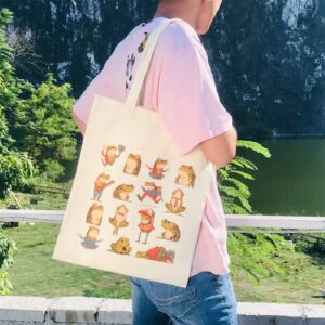 THEYGE Cute Frog Tote Bag Funny Frogs Tote Bag for Women Cotton Canvas Bag Shopping Shoulder Bag Travel Beach Bag Reusable Grocery Bag