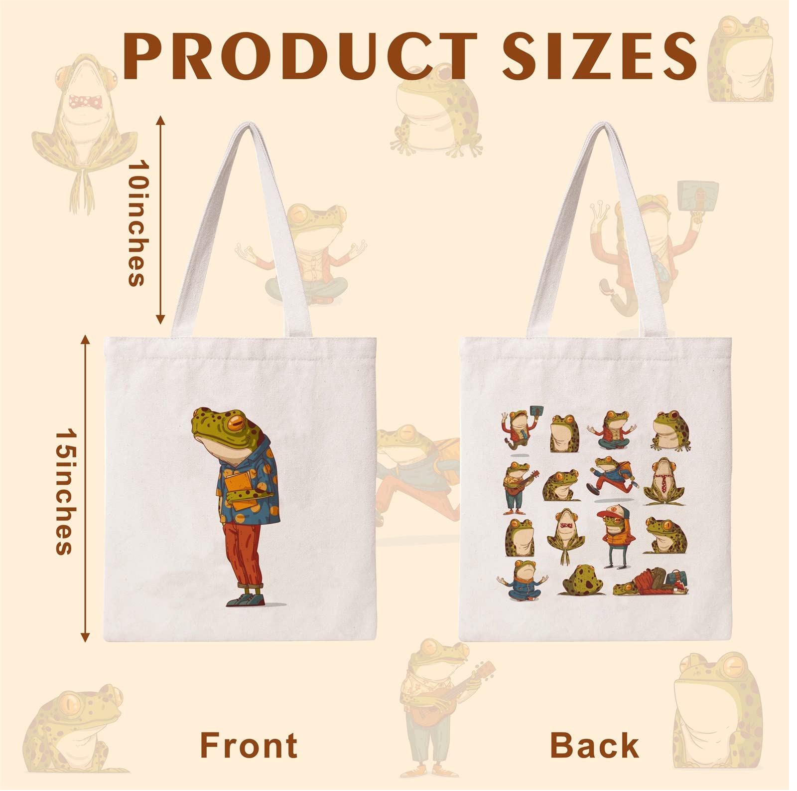 THEYGE Cute Frog Tote Bag Funny Frogs Tote Bag for Women Cotton Canvas Bag Shopping Shoulder Bag Travel Beach Bag Reusable Grocery Bag