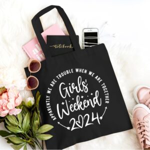 Girls Weekend 2024 Canvas Tote Bag Funny Girls Trip Reusable Shopping Bag Shoulder Bag for Women Funny Gift