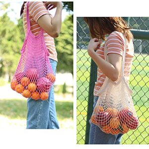 2 Pack Long Handle Mesh Shopping Bags for Farmer's Market Grocery Drawstring Food Bags Onions Veggies Bags,Washable Netting Reusable Potatoes Bags Knit Bags Market Bags Carrying