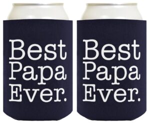funny beer coolie best papa ever grandpa gift 2 pack can coolies drink coolers navy