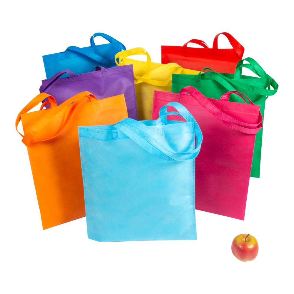 Fun Express Large Reusable Grocery Tote Bag Assortment - Bulk 50 Pack - Shopping, Party Favors, Event Handouts, Gifts, Kid's Birthday, Vacation Bible Study, Easter Bags