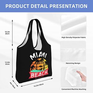 Miami Beach Florida Canvas Shoulder Tote Bags Reusable Handbags Shopping Bag For Daily Women Or Men