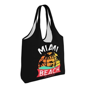 Miami Beach Florida Canvas Shoulder Tote Bags Reusable Handbags Shopping Bag For Daily Women Or Men