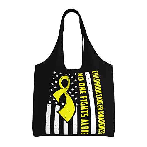 Childhood Cancer Awareness Canvas Shoulder Tote Bags Reusable Handbags Shopping Bag For Daily Women Or Men