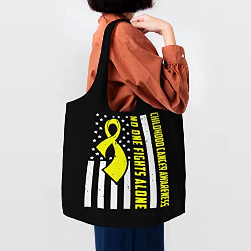 Childhood Cancer Awareness Canvas Shoulder Tote Bags Reusable Handbags Shopping Bag For Daily Women Or Men