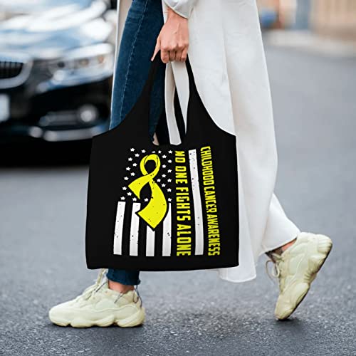 Childhood Cancer Awareness Canvas Shoulder Tote Bags Reusable Handbags Shopping Bag For Daily Women Or Men