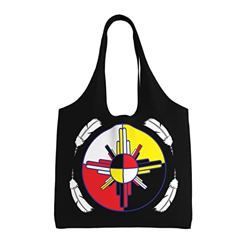 Medicine Wheel Native Americans Canvas Shoulder Tote Bags Reusable Handbags Shopping Bag For Daily Women Or Men