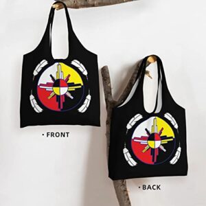 Medicine Wheel Native Americans Canvas Shoulder Tote Bags Reusable Handbags Shopping Bag For Daily Women Or Men