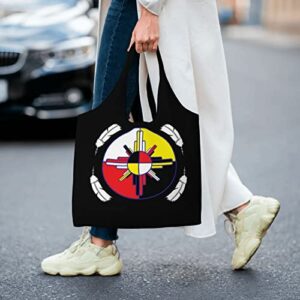 Medicine Wheel Native Americans Canvas Shoulder Tote Bags Reusable Handbags Shopping Bag For Daily Women Or Men