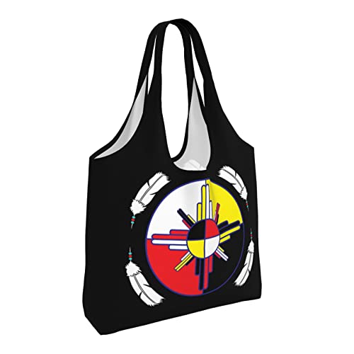 Medicine Wheel Native Americans Canvas Shoulder Tote Bags Reusable Handbags Shopping Bag For Daily Women Or Men