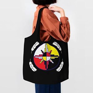 Medicine Wheel Native Americans Canvas Shoulder Tote Bags Reusable Handbags Shopping Bag For Daily Women Or Men