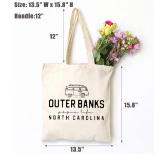 TSIIUO Women's Outer Banks Pogue Life Monoline Bus Canvas Tote Bag Funny North Carolina Reusable Casual Shopping Bag