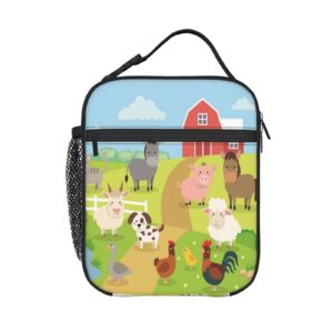 kiuloam insulated lunch box farm animals cow pig sheep reusable lunch bag with shoulder strap for women/men/girls/boys lunchbox meal tote bag