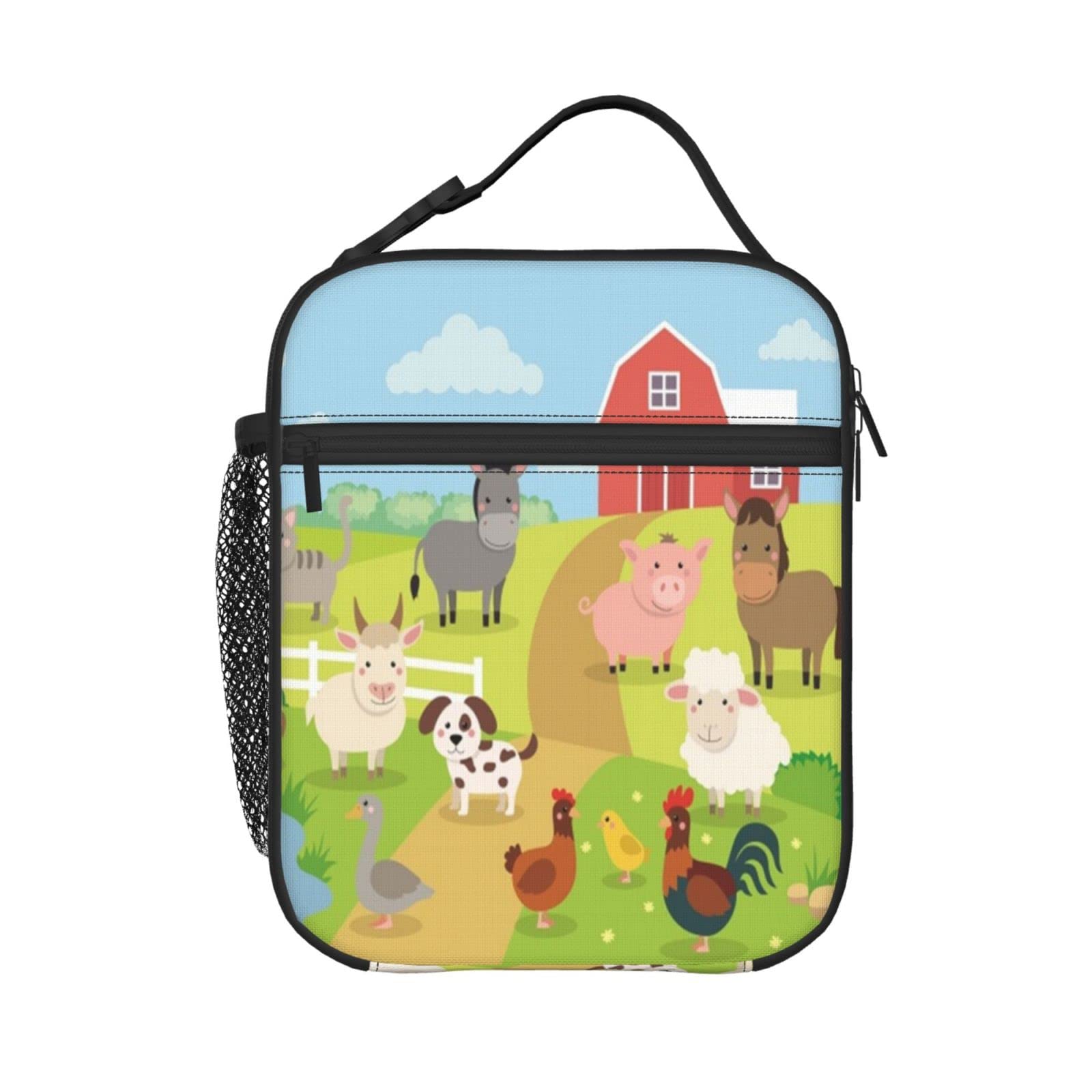 KiuLoam Insulated Lunch Box Farm Animals Cow Pig Sheep Reusable Lunch Bag With Shoulder Strap For Women/Men/Girls/Boys Lunchbox Meal Tote Bag