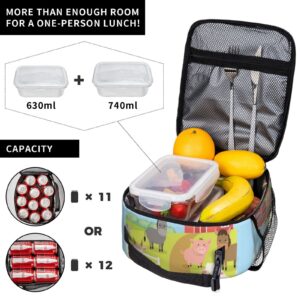 KiuLoam Insulated Lunch Box Farm Animals Cow Pig Sheep Reusable Lunch Bag With Shoulder Strap For Women/Men/Girls/Boys Lunchbox Meal Tote Bag