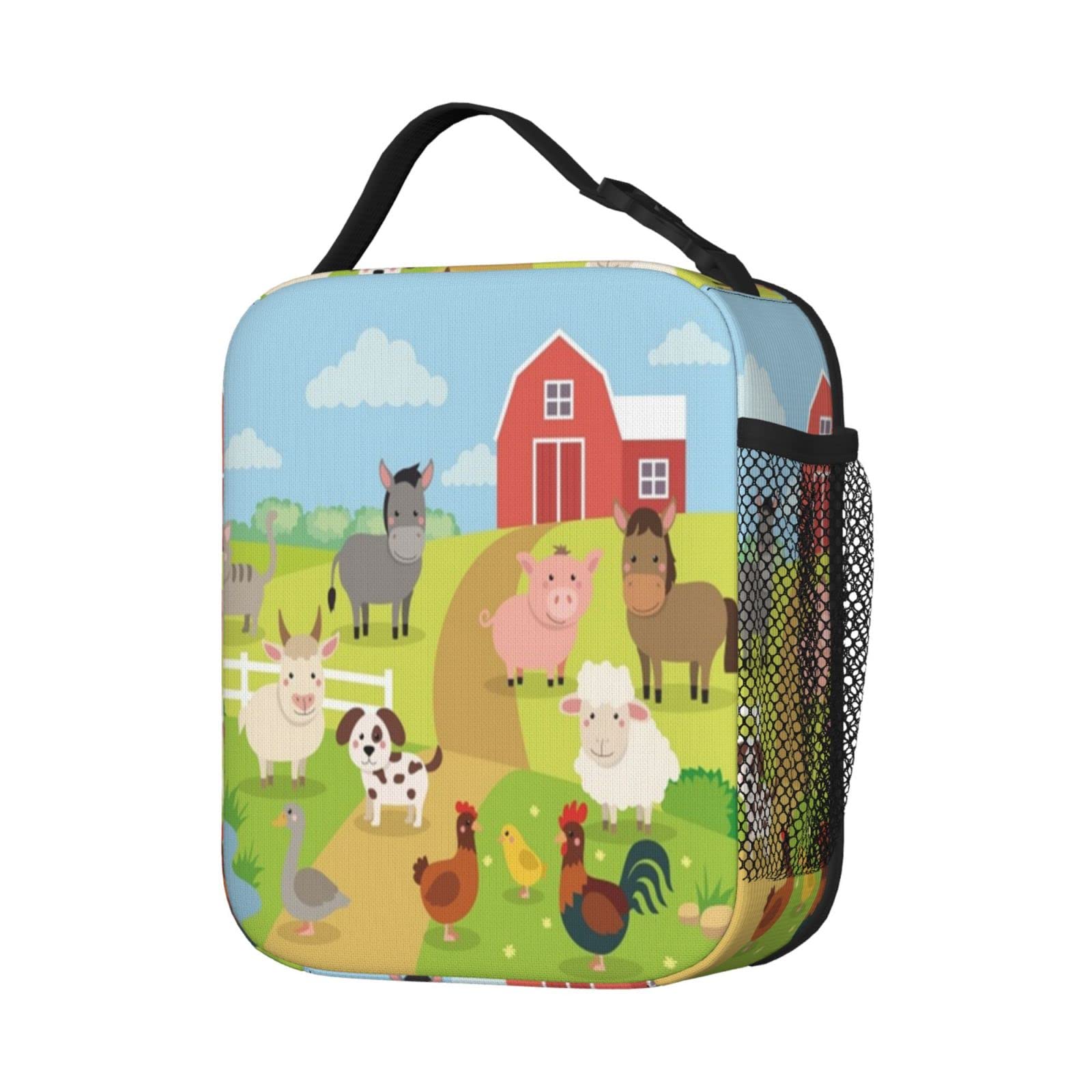 KiuLoam Insulated Lunch Box Farm Animals Cow Pig Sheep Reusable Lunch Bag With Shoulder Strap For Women/Men/Girls/Boys Lunchbox Meal Tote Bag