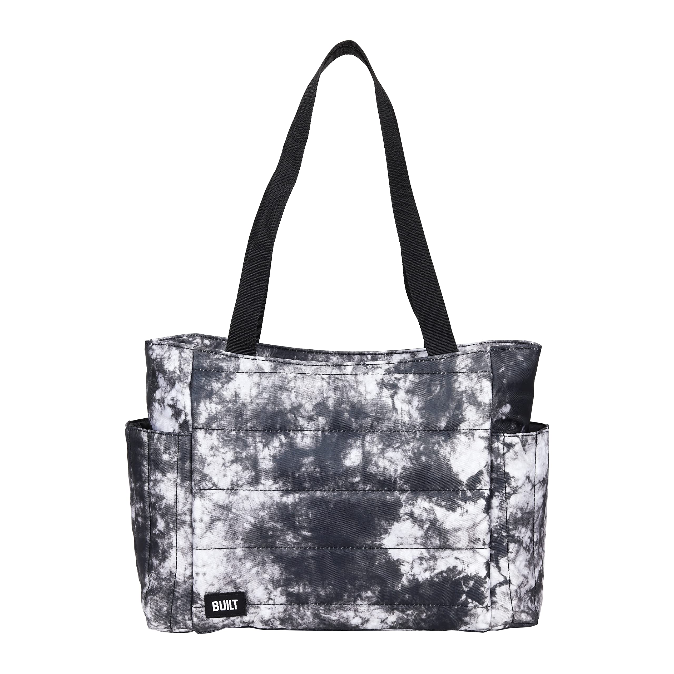 BUILT Puffer Tote Lunch Bag Lightweight, Insulated and Reusable, Black and White Nightfall Tie Dye, 11 Can Capacity