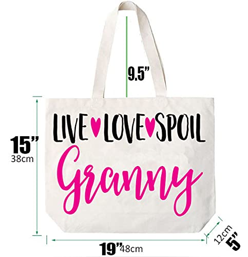 COCOVICI Granny Tote Bag | Grandma Gifts | Granny Gifts | Granny Christmas Gift | Christmas Gift from Grandkids (Live Love Spoil Granny Pink/Black Font)