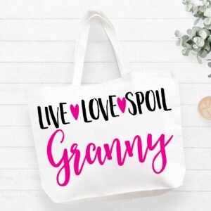 COCOVICI Granny Tote Bag | Grandma Gifts | Granny Gifts | Granny Christmas Gift | Christmas Gift from Grandkids (Live Love Spoil Granny Pink/Black Font)