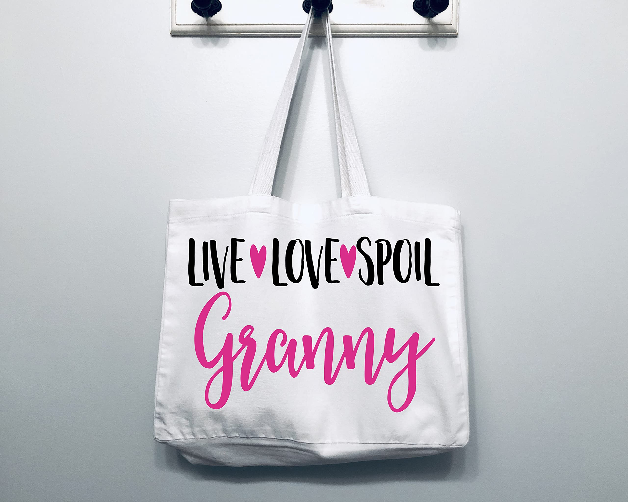 COCOVICI Granny Tote Bag | Grandma Gifts | Granny Gifts | Granny Christmas Gift | Christmas Gift from Grandkids (Live Love Spoil Granny Pink/Black Font)