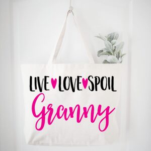 COCOVICI Granny Tote Bag | Grandma Gifts | Granny Gifts | Granny Christmas Gift | Christmas Gift from Grandkids (Live Love Spoil Granny Pink/Black Font)