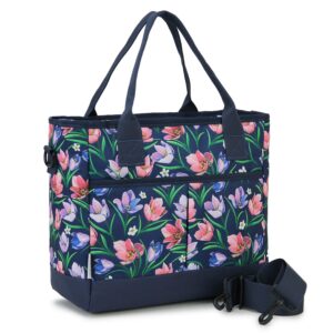lunch bags for women,vonxury lnsulated thermal adult lunch box large high-capacity cooler lunch tote with detachable shoulder strap for work college travel picnic (blue flowers)