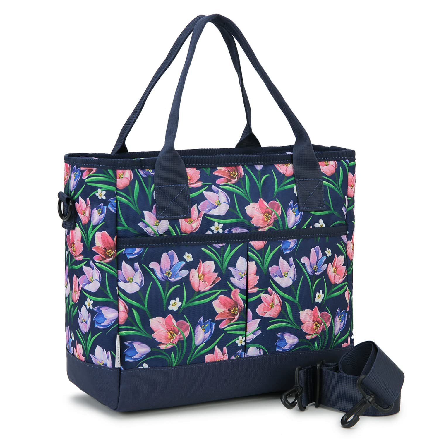 Lunch Bags for Women,VONXURY lnsulated Thermal Adult Lunch Box Large High-capacity Cooler Lunch Tote with Detachable Shoulder Strap for Work College Travel Picnic (Blue Flowers)