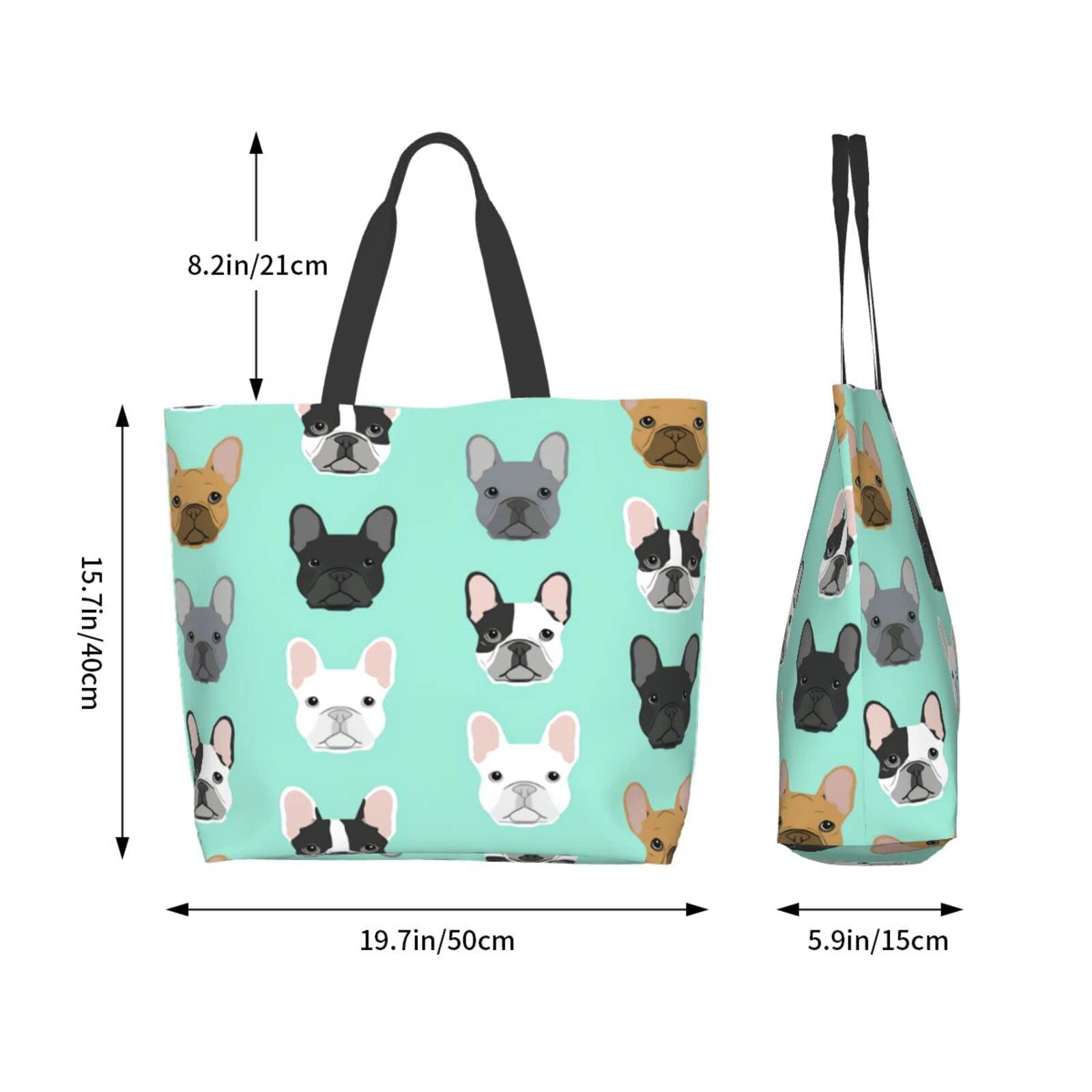 Cute French Bulldog Dog Puppy Dog Print Canvas Tote Bag Large Women Reusable Beach Bags Shoulder Bag Handbag Waterproof for Travel Grocery Shopping