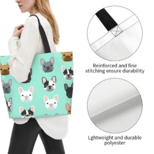 Cute French Bulldog Dog Puppy Dog Print Canvas Tote Bag Large Women Reusable Beach Bags Shoulder Bag Handbag Waterproof for Travel Grocery Shopping