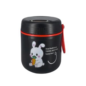 yanglonghui thermos with foldable spoon, stainless steel thermal food container soup cup leak proof insulated lunch box hot cold food for office picnic travel (black)