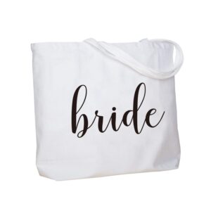 elegantpark bride jumbo tote bag wedding bridal shower gifts canvas 100% cotton interior pocket white with black script