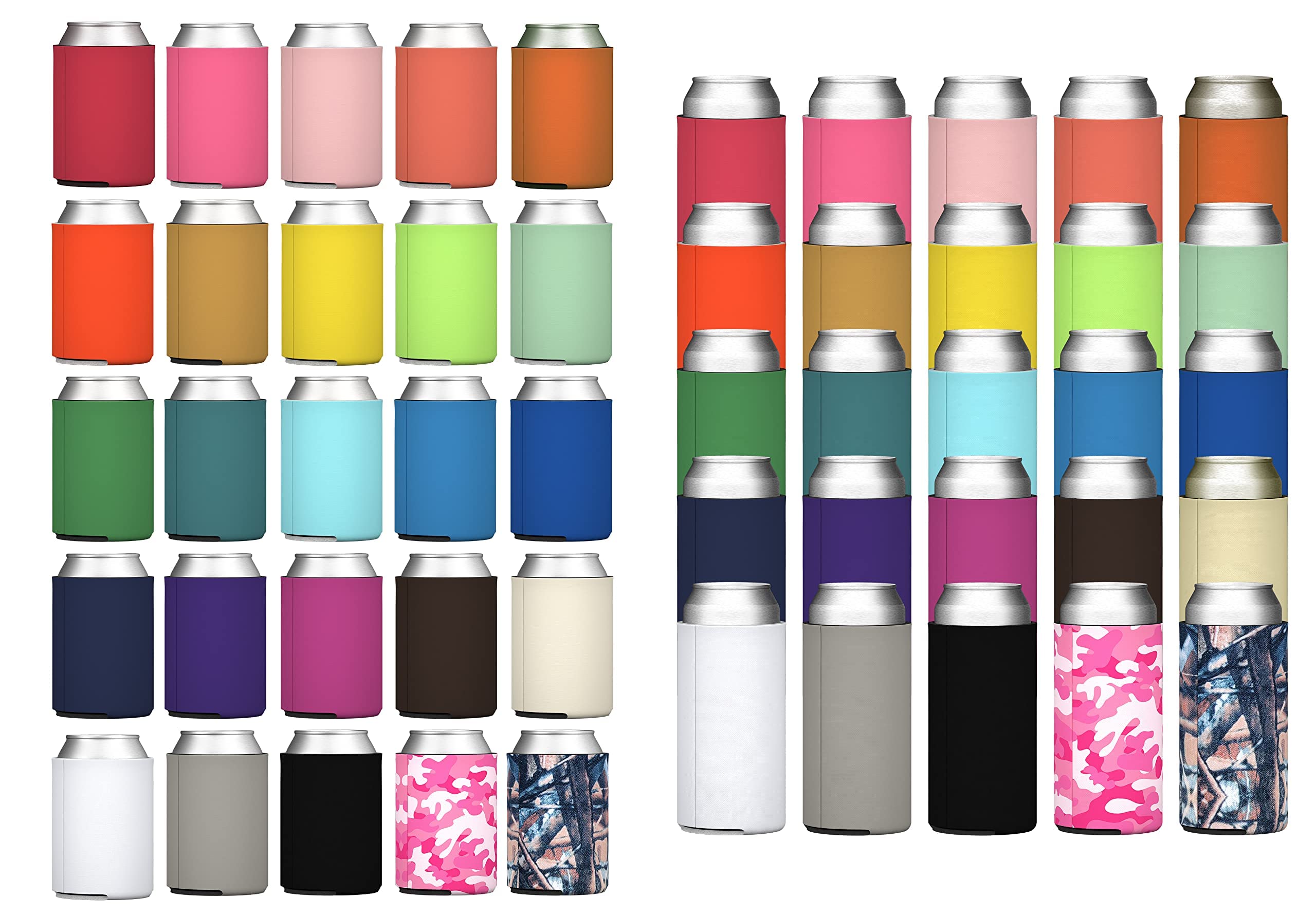 TahoeBay Can Cooler Bundle (50-Pack) Standard and Slim Sleeves (Multicolor)