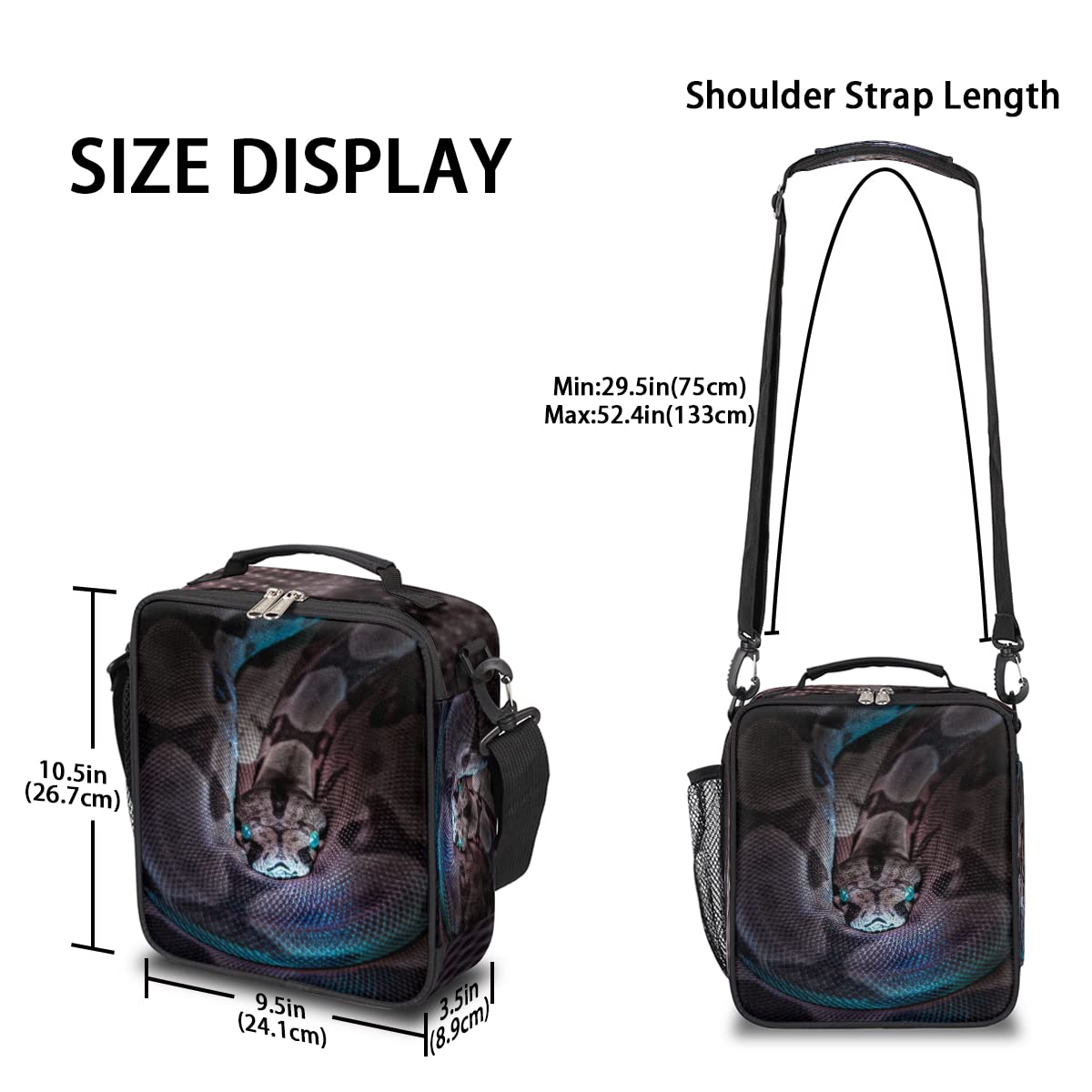 Snake Python Snakeskin Insulated Lunch Bag Reusable Cooler Lunch Box Freezable Thermal Leak-proof Tote Shoulder Strap for Office Picnic Lunch Tote Bag