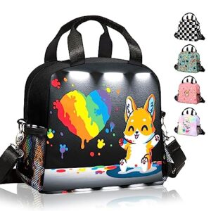 ivenhlys dog lunch bag, corgi insulated tote for women, kids, school, travel, rainbow doodle