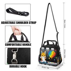 Ivenhlys Dog Lunch Bag, Corgi Insulated Tote for Women, Kids, School, Travel, Rainbow Doodle