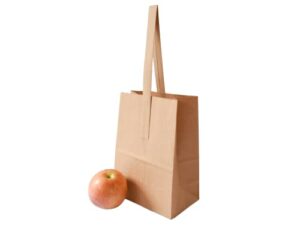 8 x 6 x 3.5 inch small kraft paper bags with paper handles - quarter peck apple/produce bag (50)