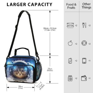 BOENLE Space Cat Astronaut Lunch Box Insulated Lunch Bag Boys Cooler Tote Kids Girls Shoulder Strap Reusable for School Picnic Travel Office