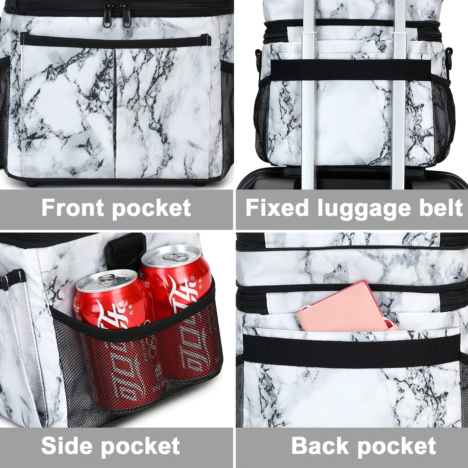 Large Insulated Lunch Bag Women Men Dual Compartment Reusable Lunch Box Soft Portable Leakproof Cooler Bag with Removable Adjustable Shoulder Strap (Marble)