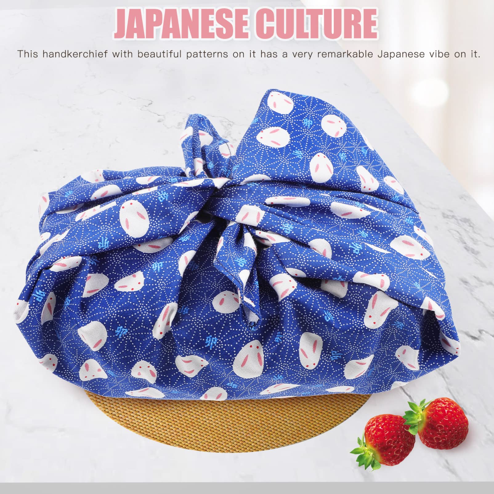 ABOOFAN Japanese Traditional Wrapping Cloth Rabbit Printed Handkerchief Bento Lunch Bandana Cover Bag Gift Box Packaging Cloth for Home Outdoor Picnic